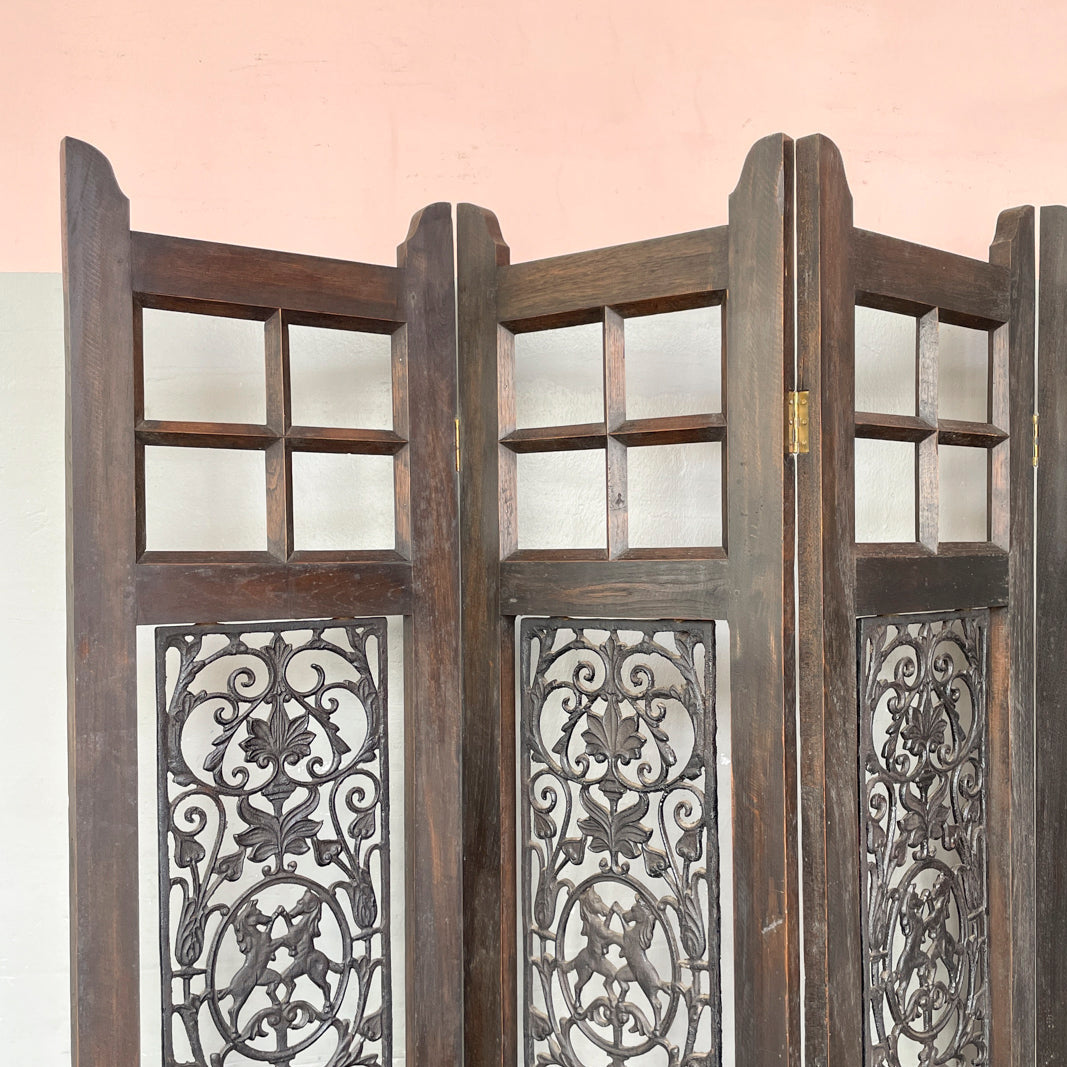 Wooden Room Partition with Cast Iron Inserts