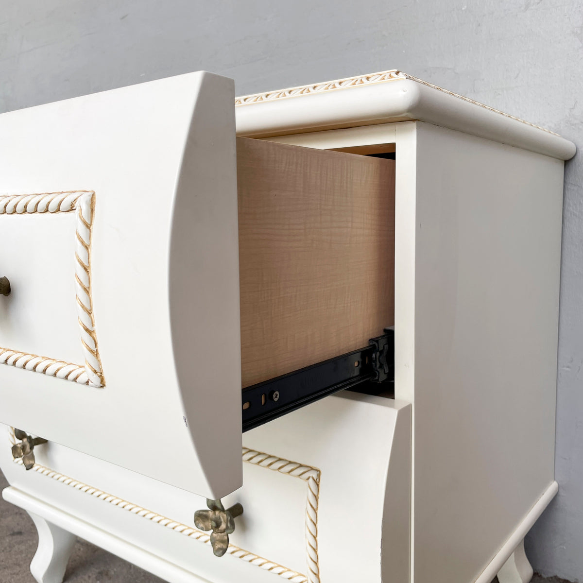 Vintage Ivory Side Table with Floral Knobs