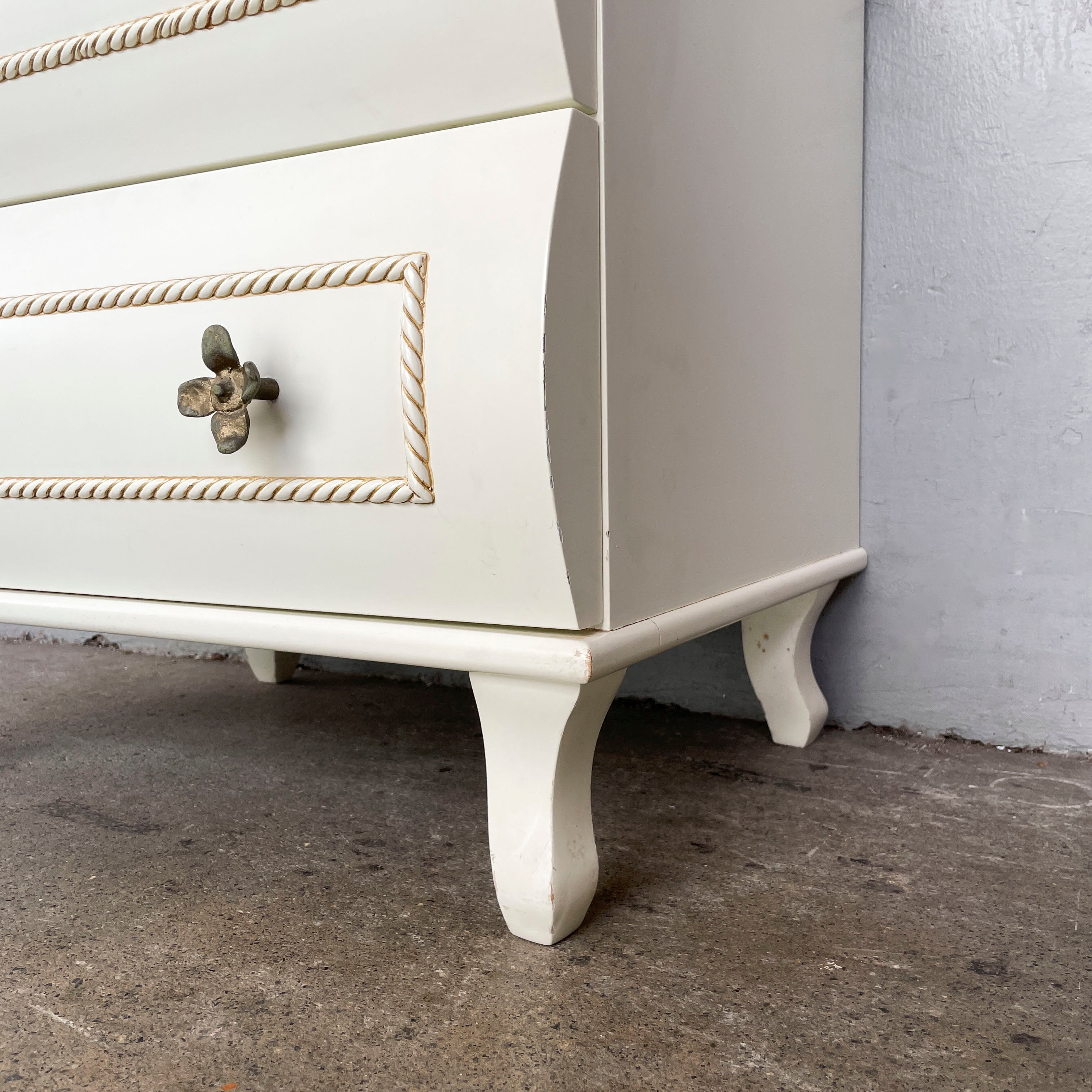 Vintage Ivory Side Table with Floral Knobs