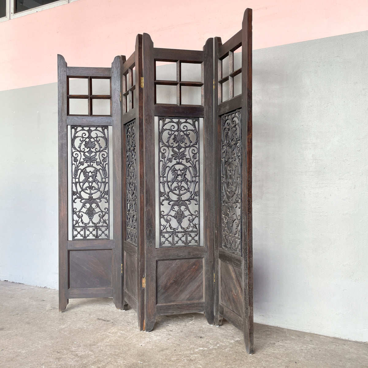 Wooden Room Partition with Cast Iron Inserts