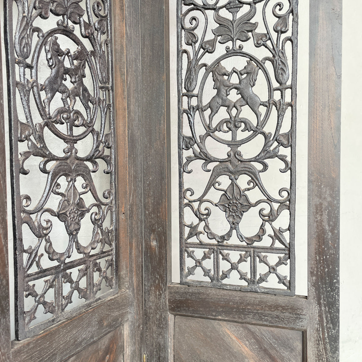 Wooden Room Partition with Cast Iron Inserts