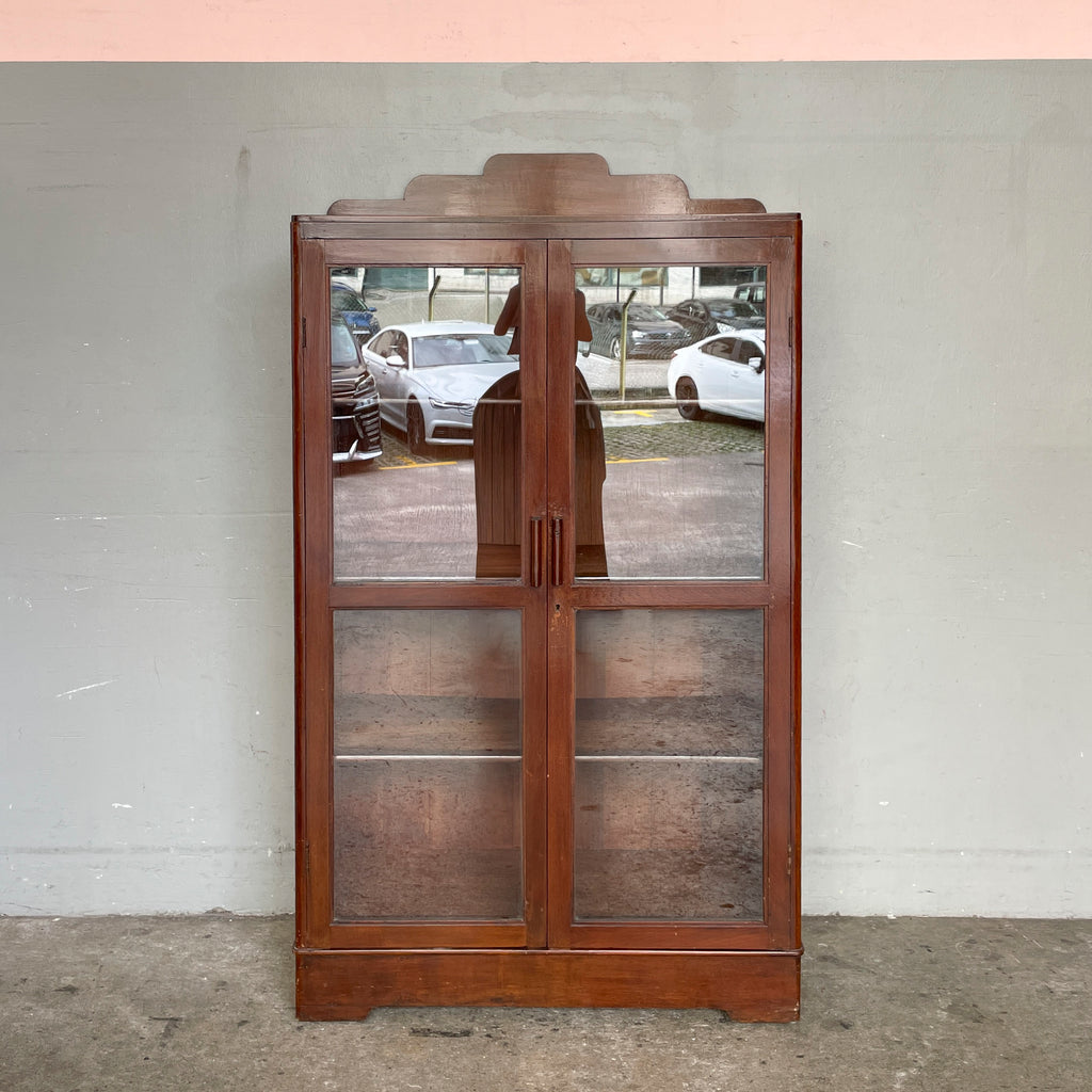 Vintage Teak Display Cabinet with Stepped Crown