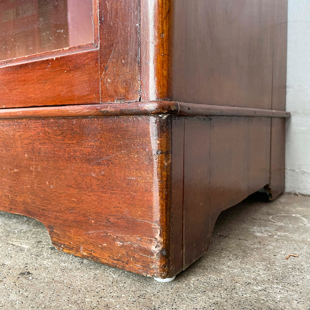 Vintage Teak Display Cabinet with Stepped Crown