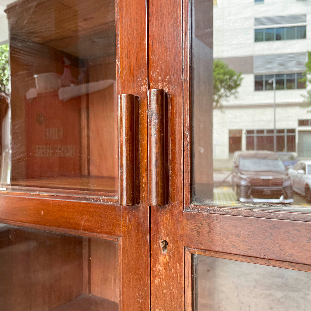 Vintage Teak Display Cabinet with Stepped Crown