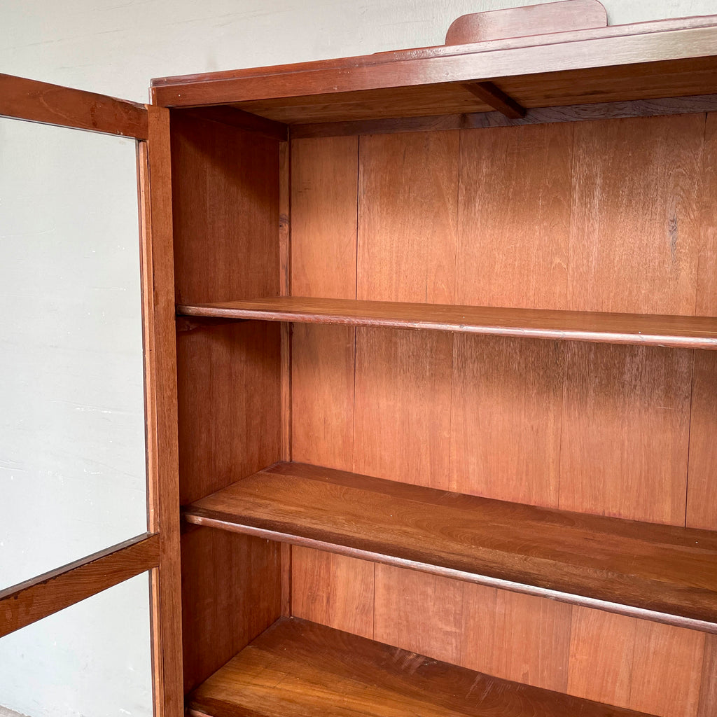 Vintage Teak Display Cabinet with Stepped Crown