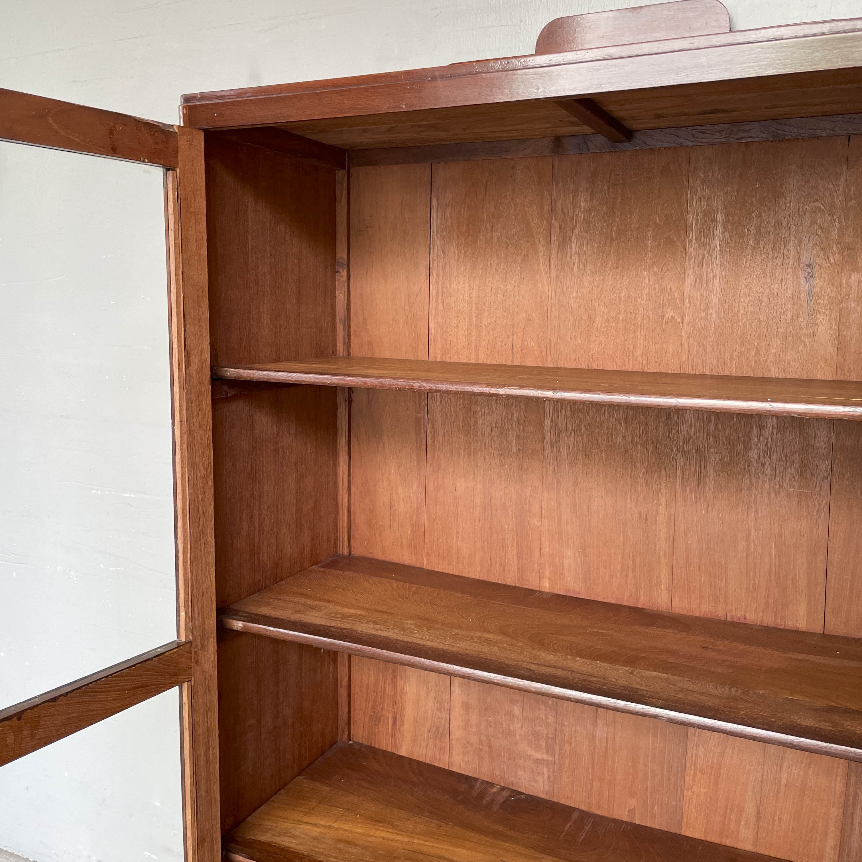 Vintage Teak Display Cabinet with Stepped Crown