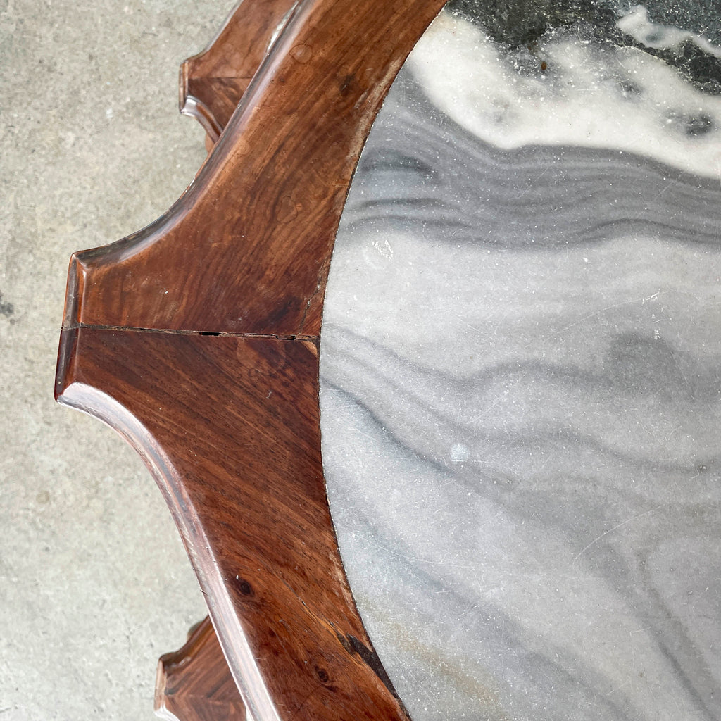 Chinese Blackwood Table with 4 Marble-Top Stools