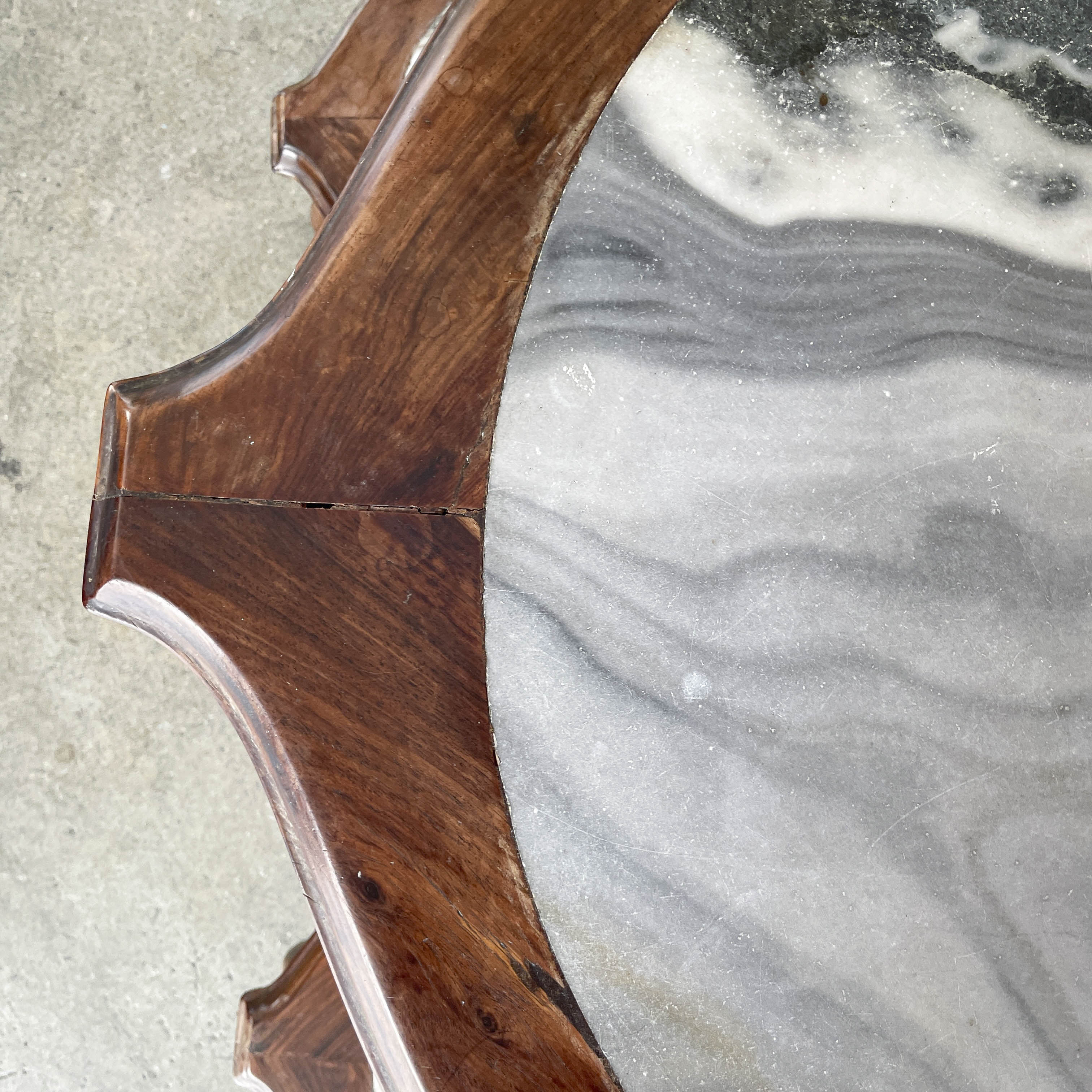 Chinese Blackwood Table with 4 Marble-Top Stools