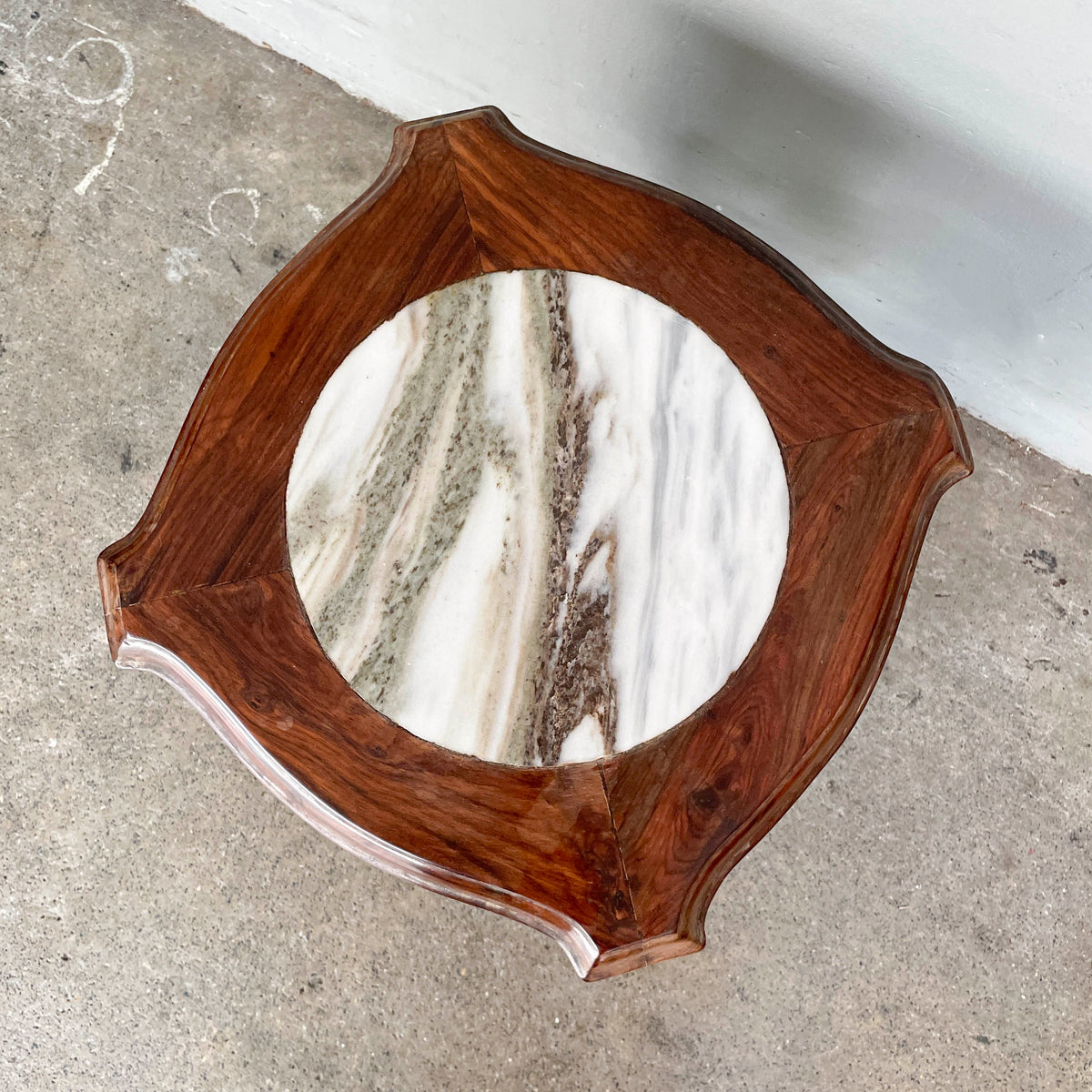 Chinese Blackwood Table with 4 Marble-Top Stools