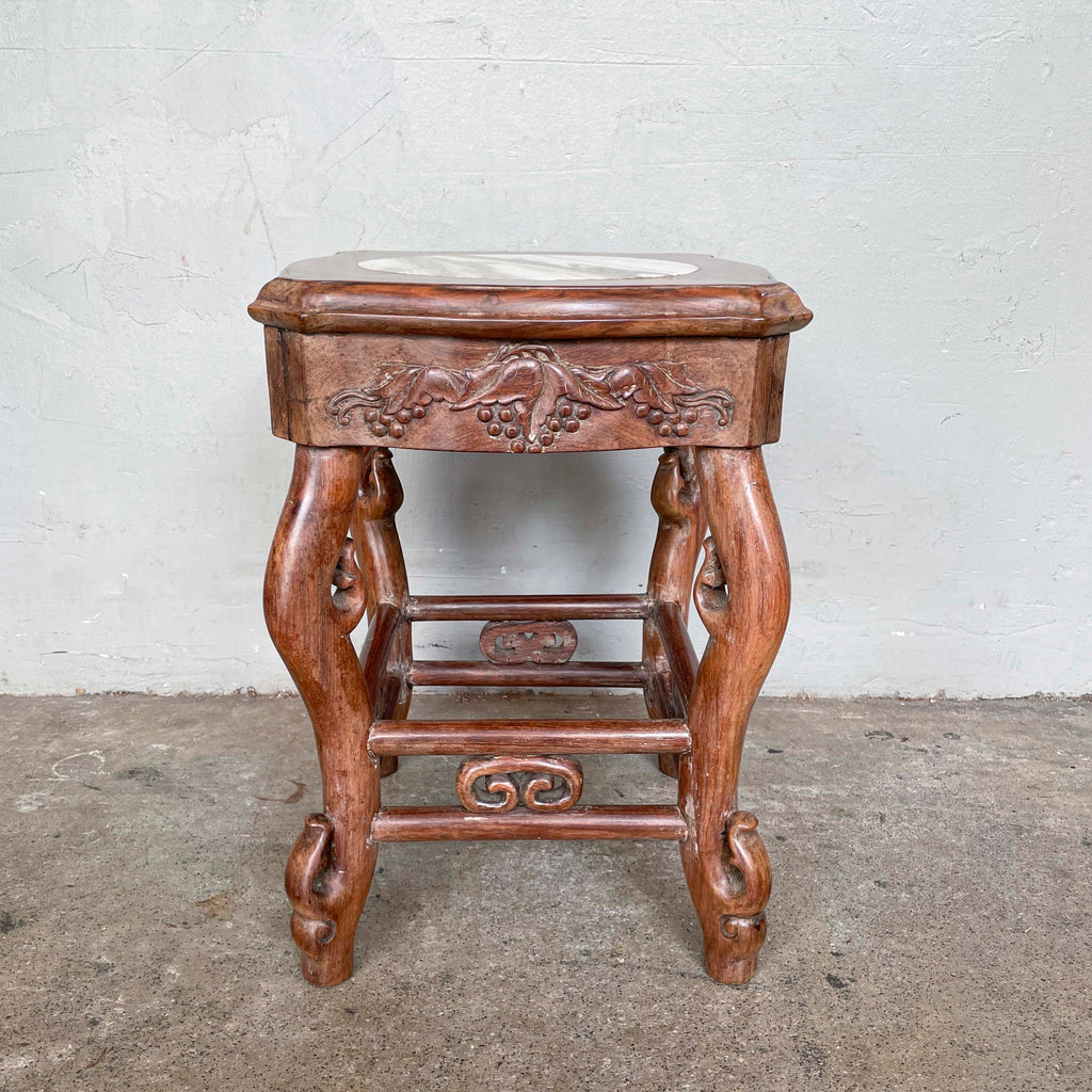 Chinese Blackwood Table with 4 Marble-Top Stools