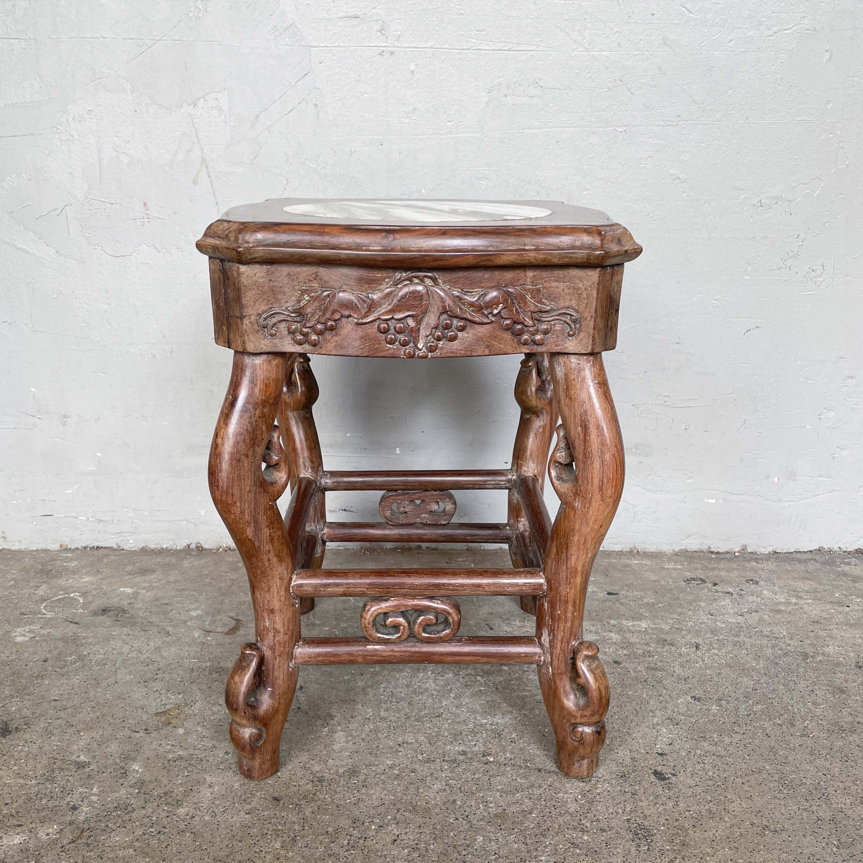 Chinese Blackwood Table with 4 Marble-Top Stools