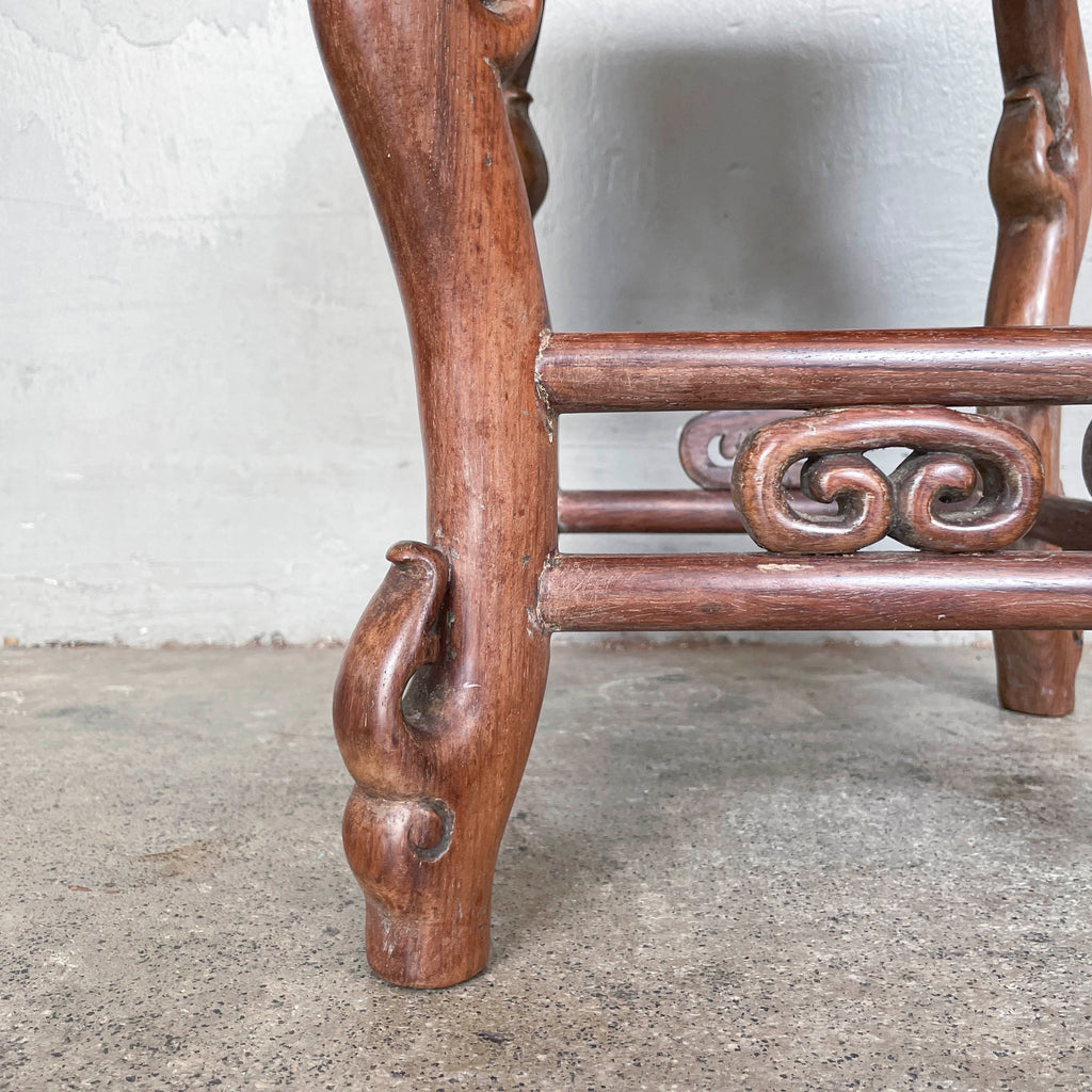 Chinese Blackwood Table with 4 Marble-Top Stools