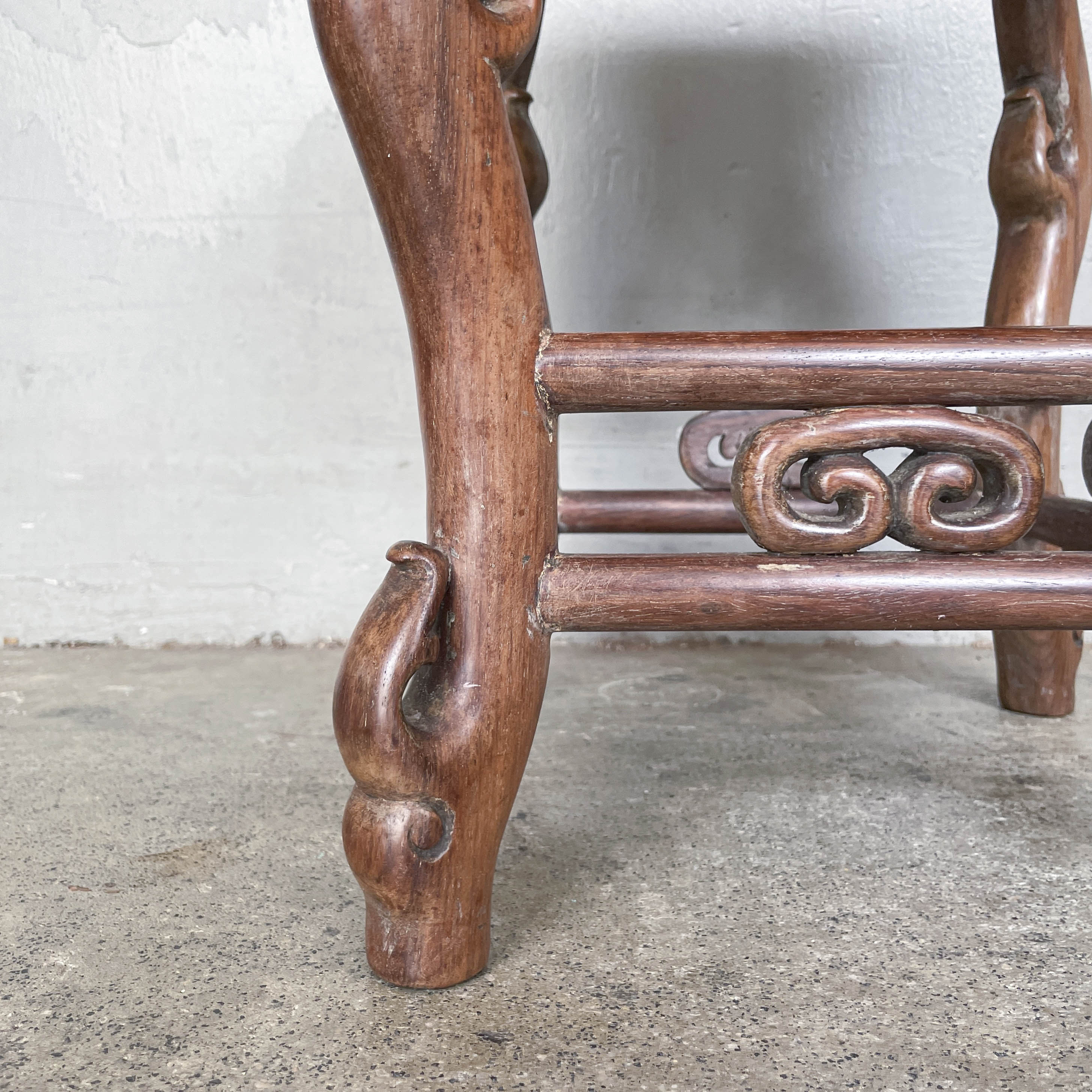 Chinese Blackwood Table with 4 Marble-Top Stools