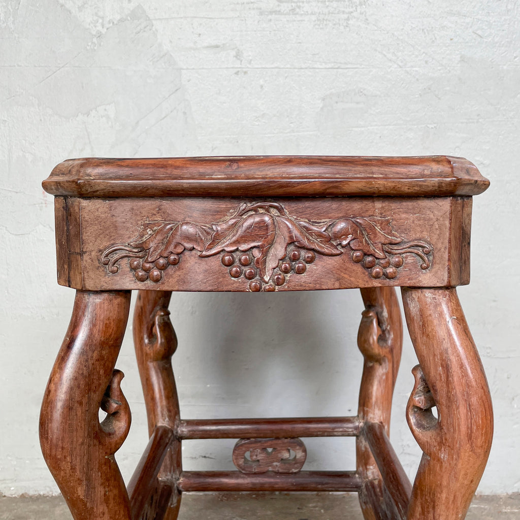 Chinese Blackwood Table with 4 Marble-Top Stools