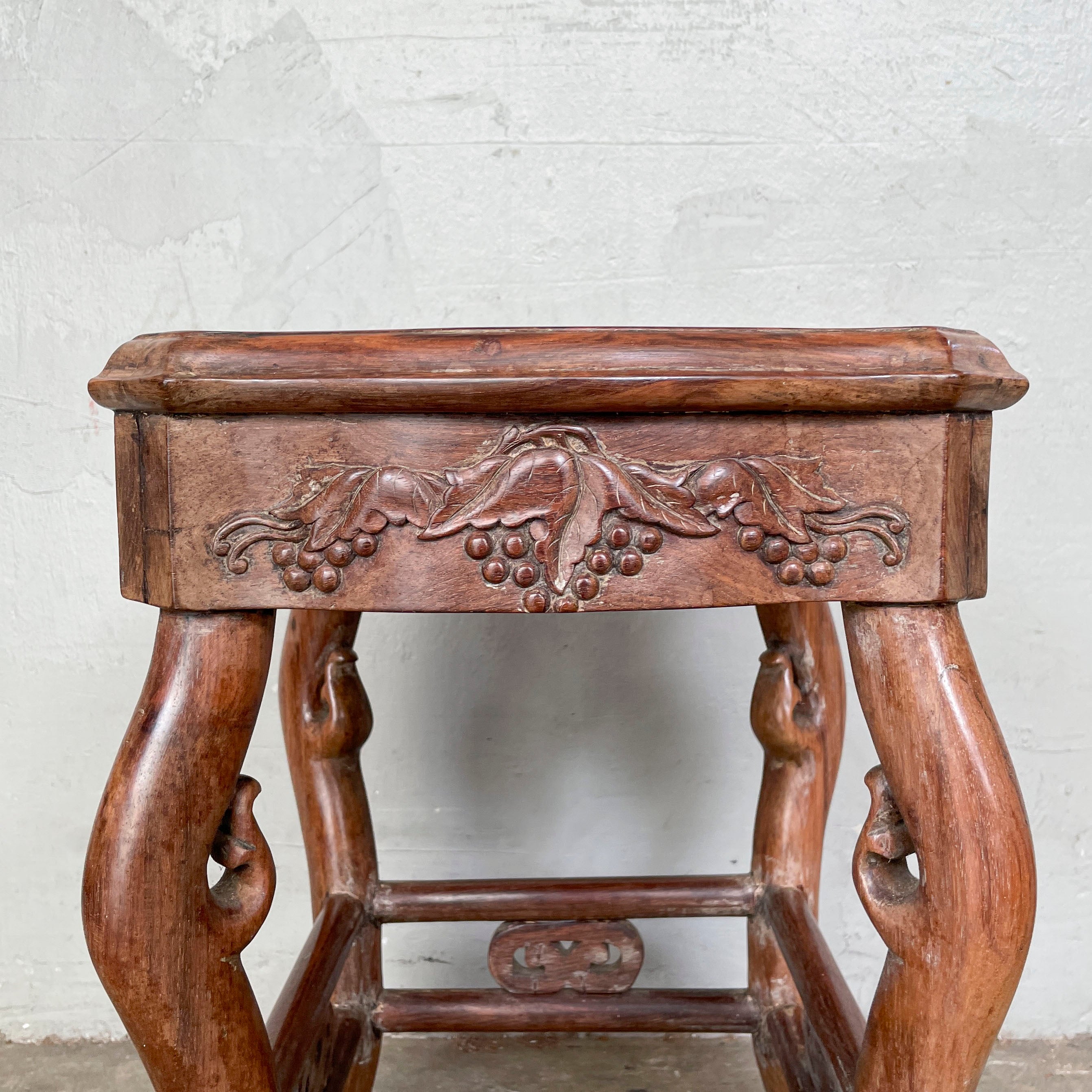 Chinese Blackwood Table with 4 Marble-Top Stools