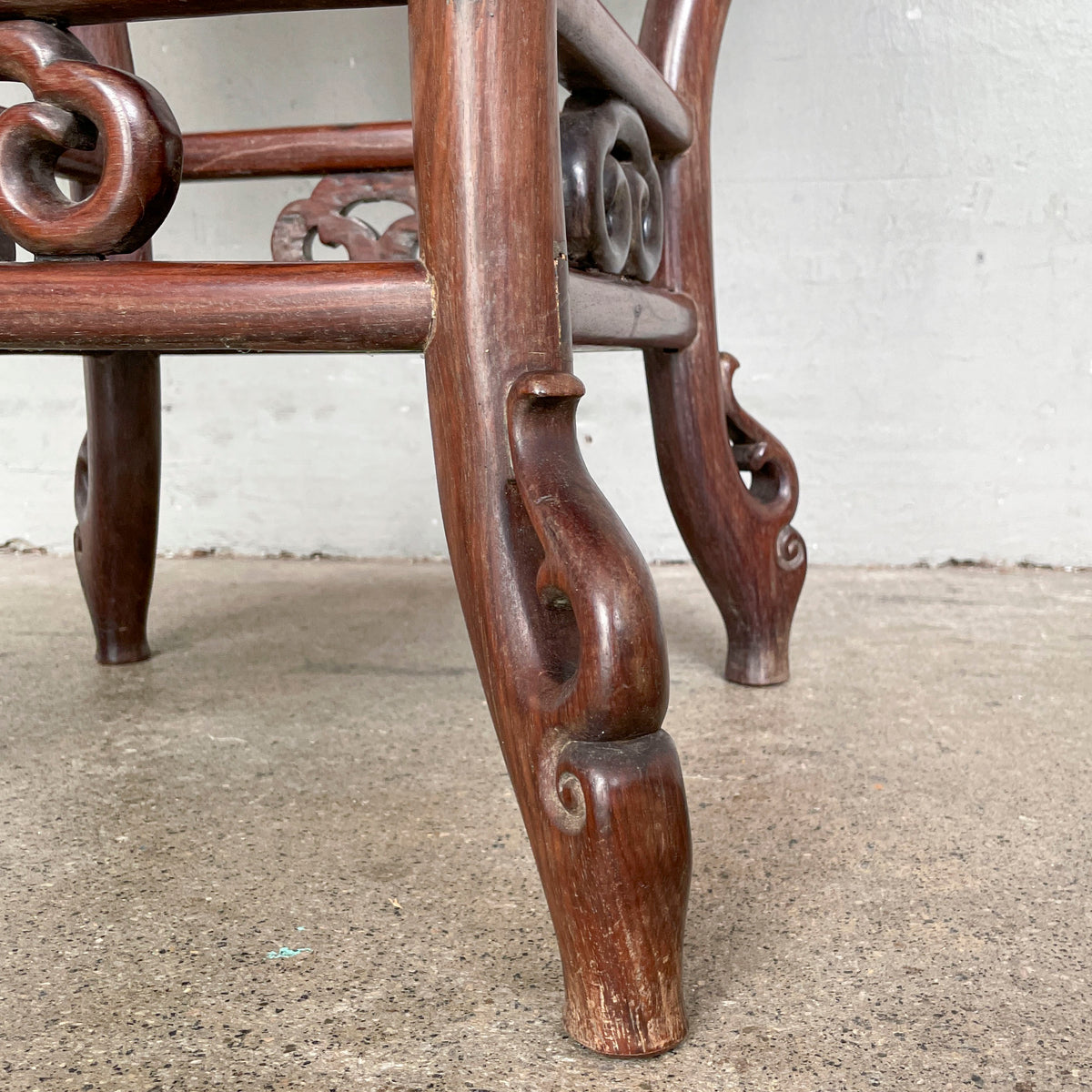 Chinese Blackwood Table with 4 Marble-Top Stools