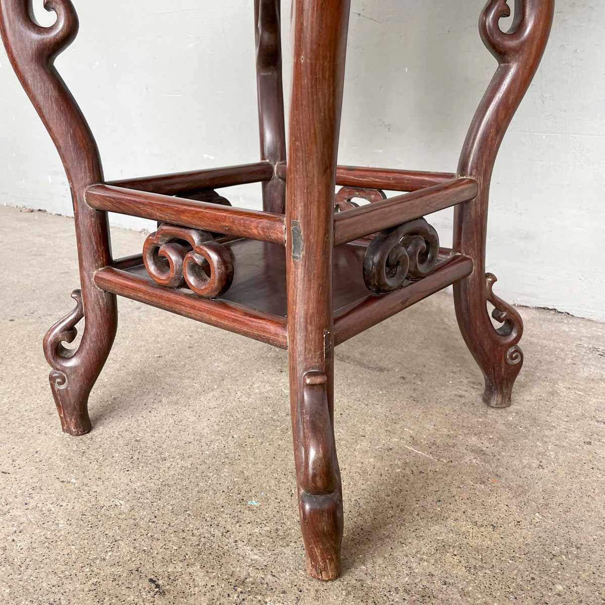 Chinese Blackwood Table with 4 Marble-Top Stools