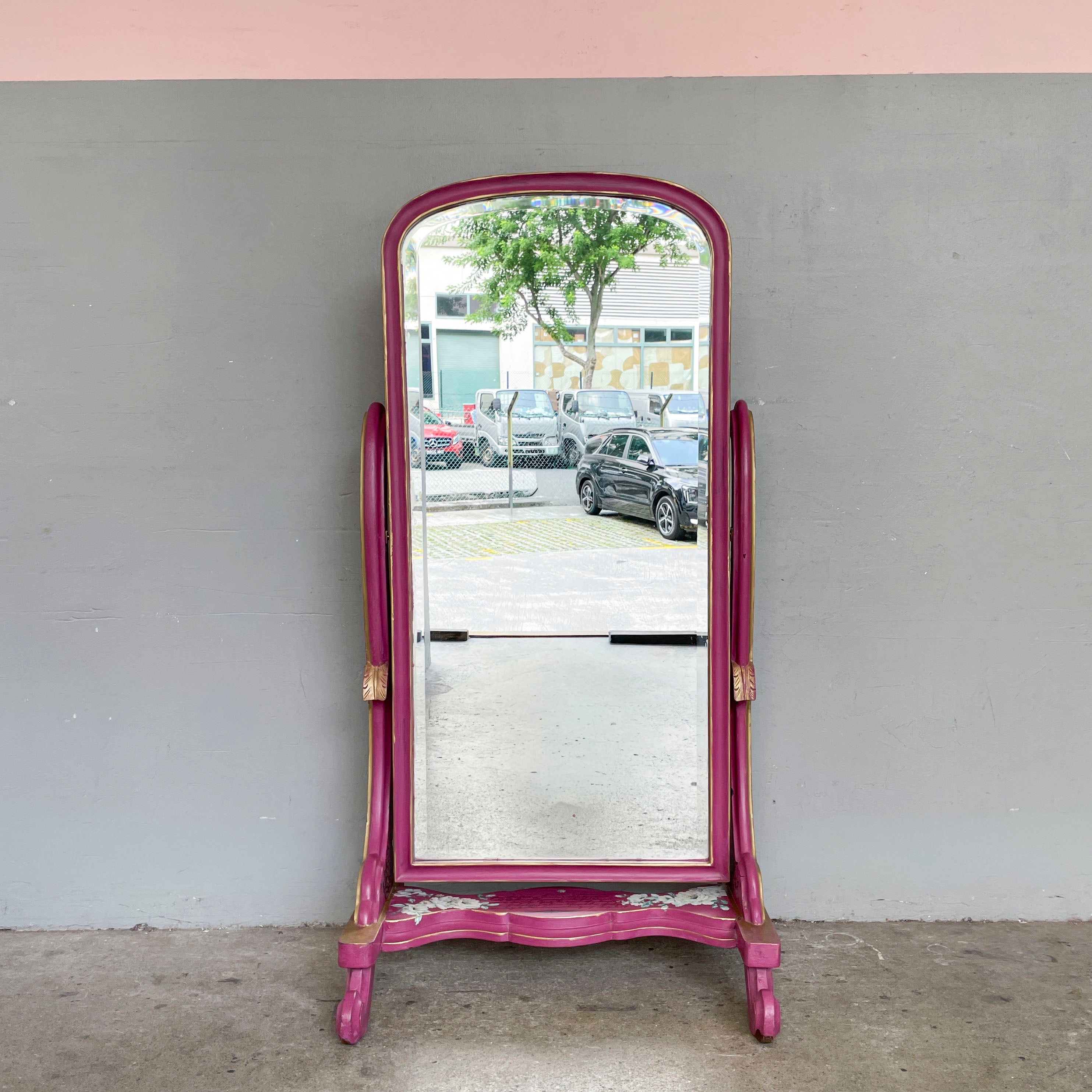Hand-Painted Pink Standing Mirror