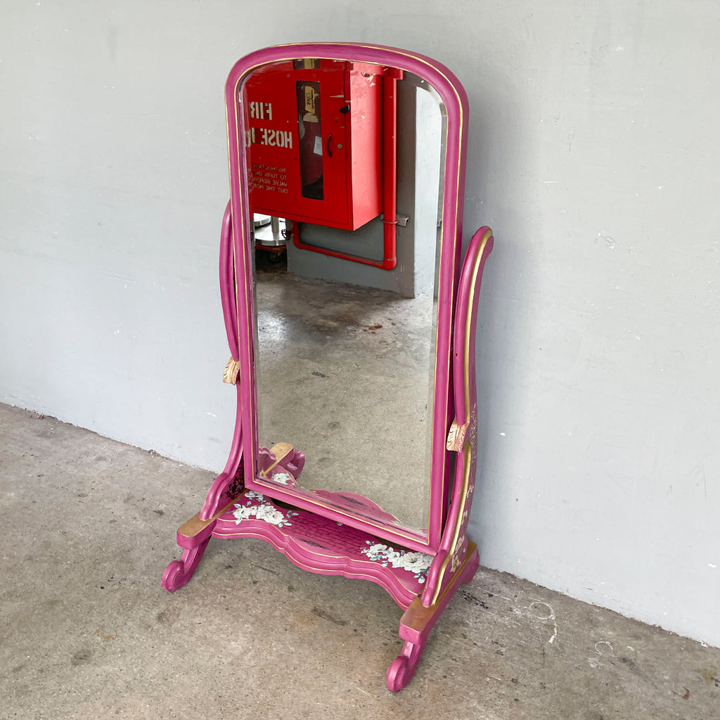 Hand-Painted Pink Standing Mirror