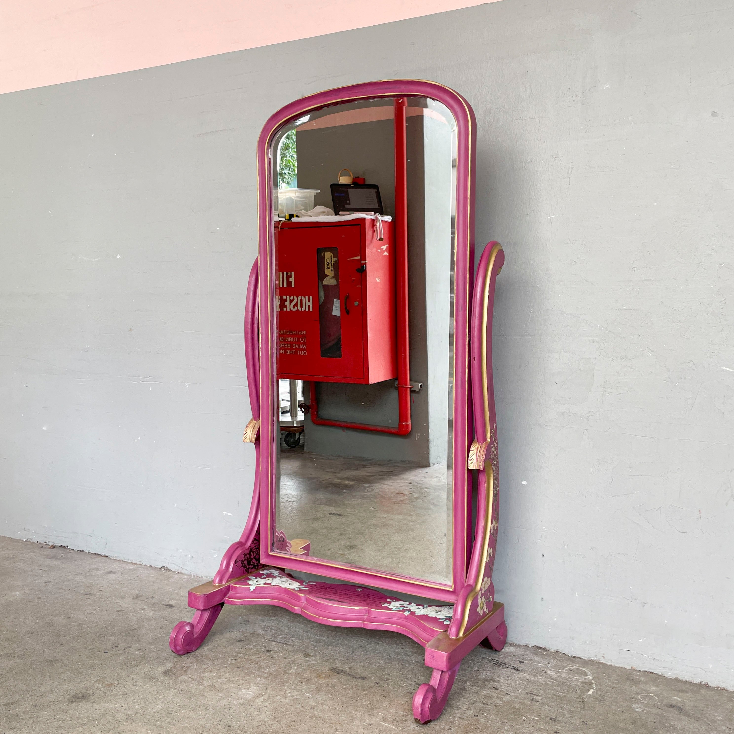 Hand-Painted Pink Standing Mirror