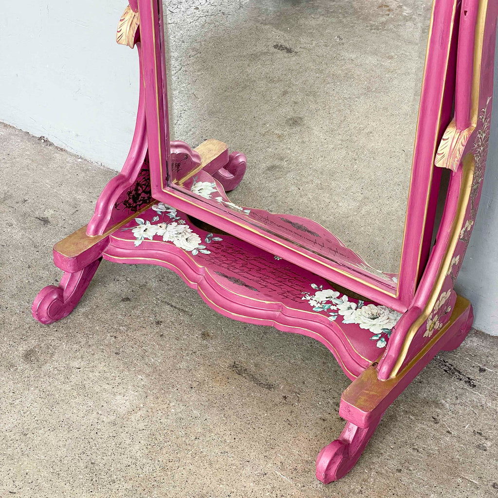 Hand-Painted Pink Standing Mirror