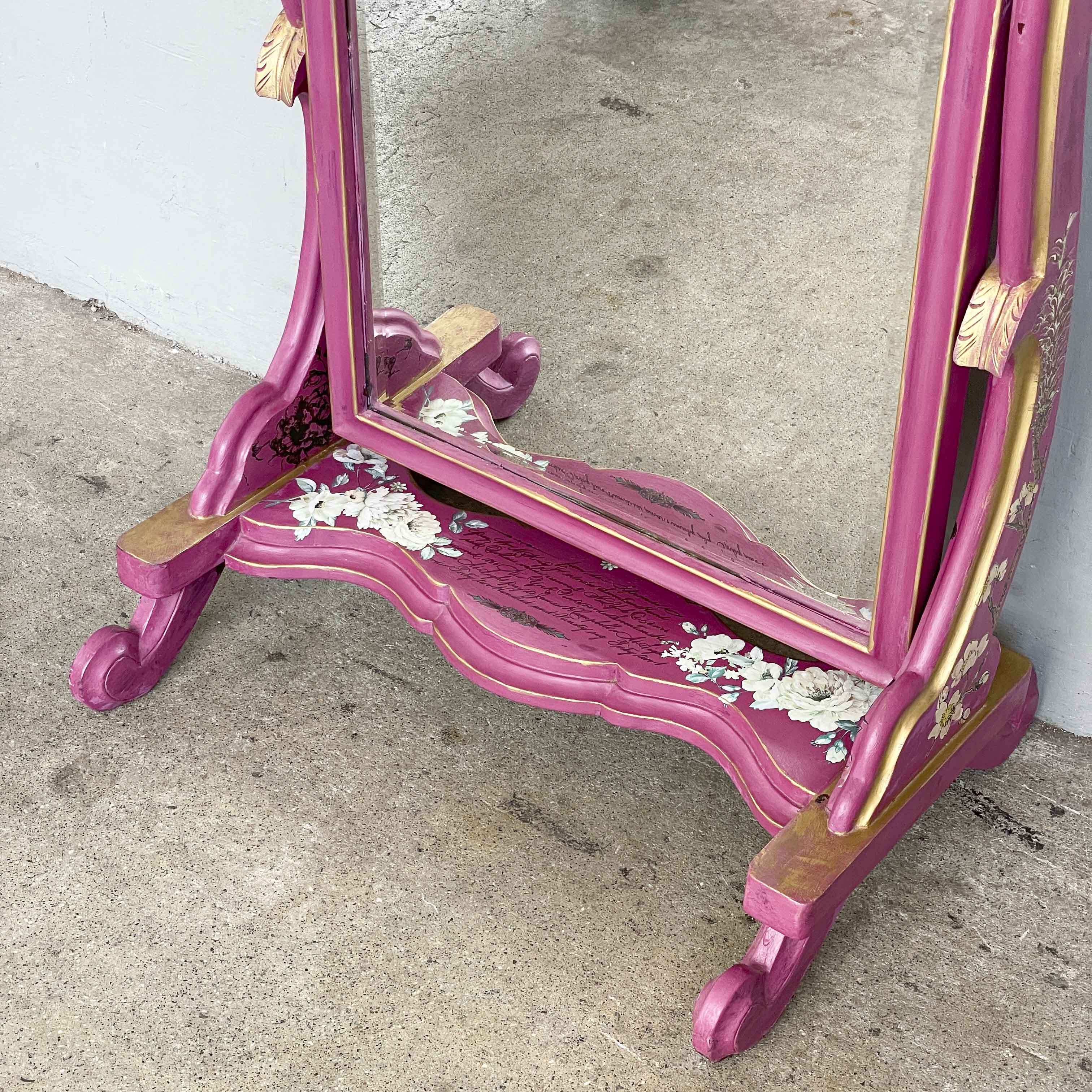 Hand-Painted Pink Standing Mirror