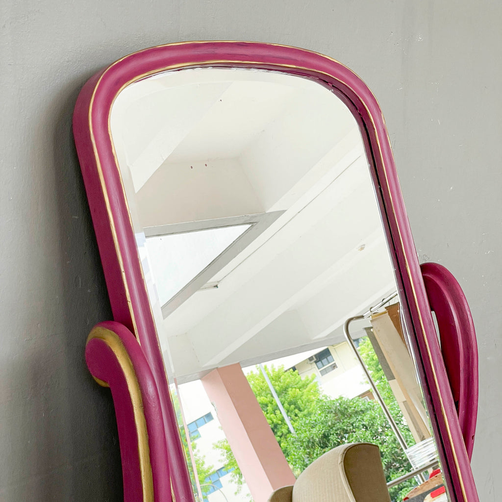Hand-Painted Pink Standing Mirror