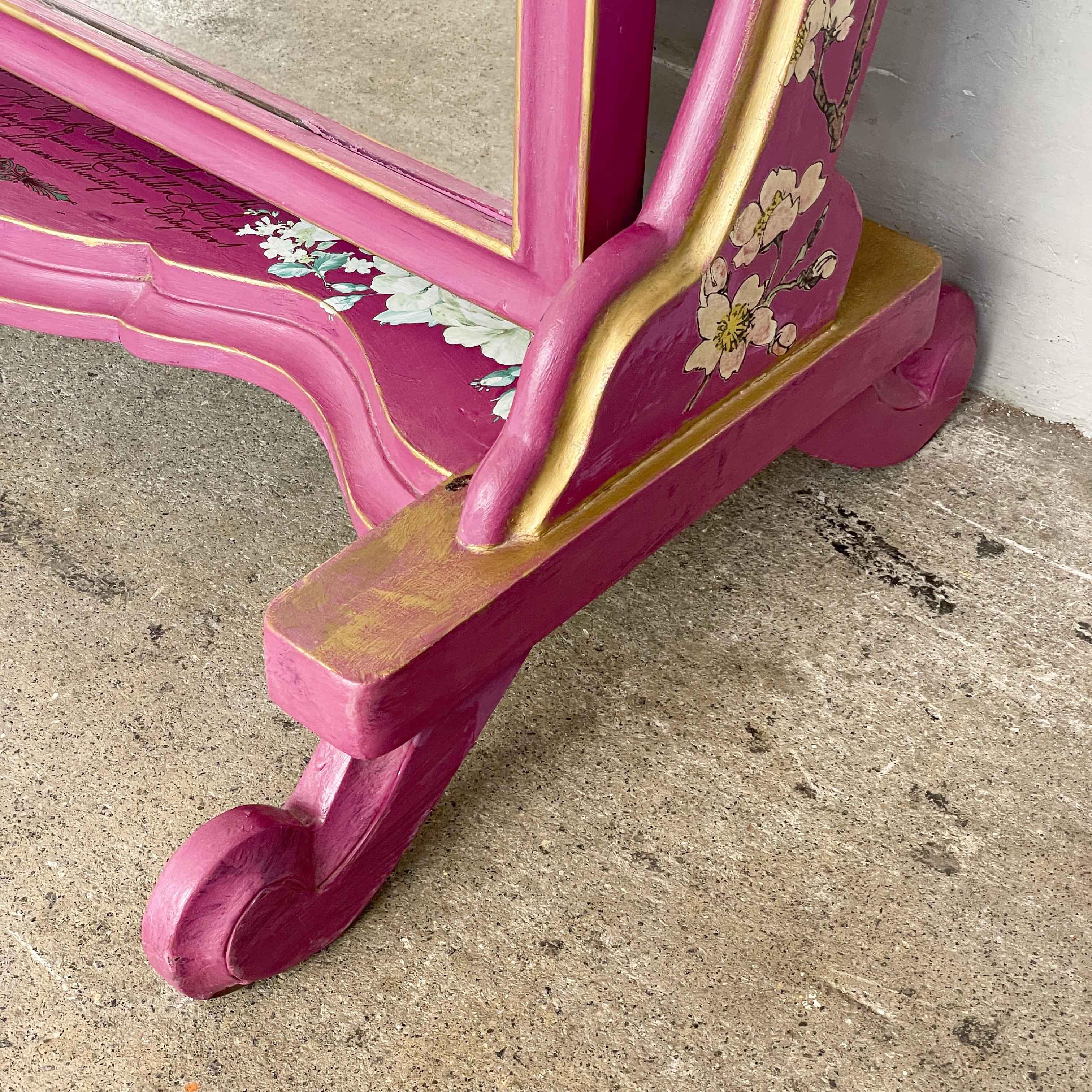 Hand-Painted Pink Standing Mirror