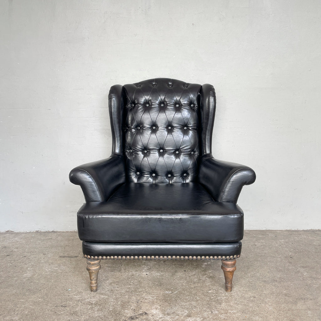 Black PU Tufted Wing Chair
