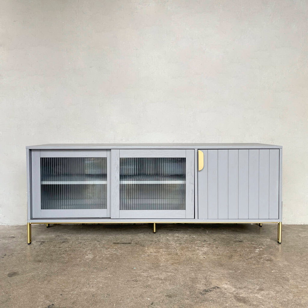 Grey Ribbed Glass TV Console
