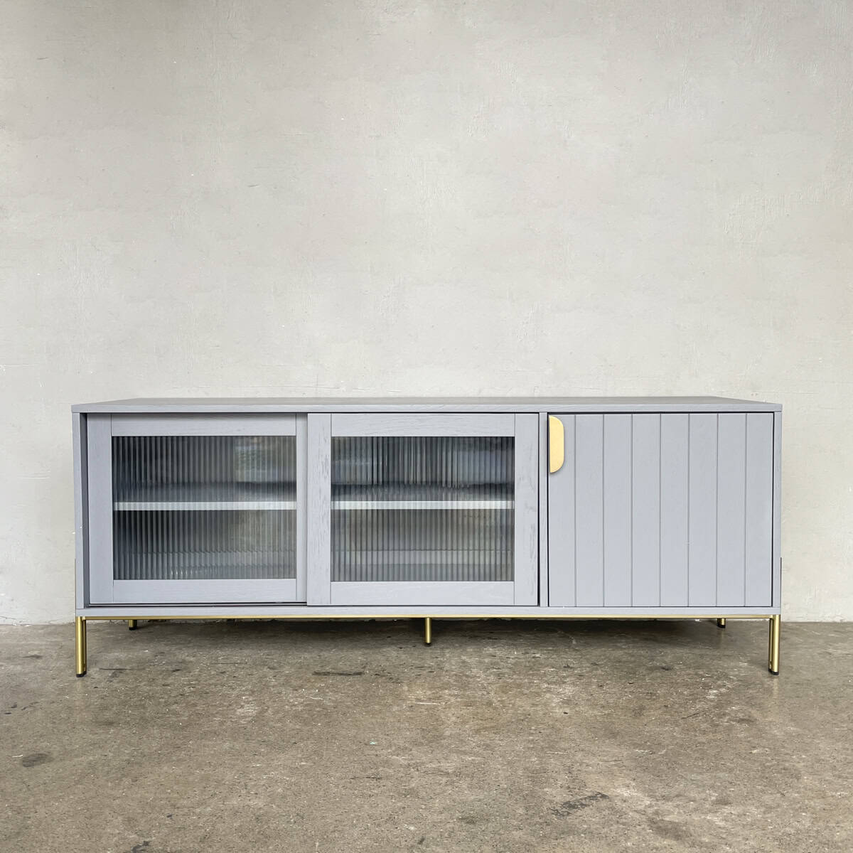 Grey Ribbed Glass TV Console