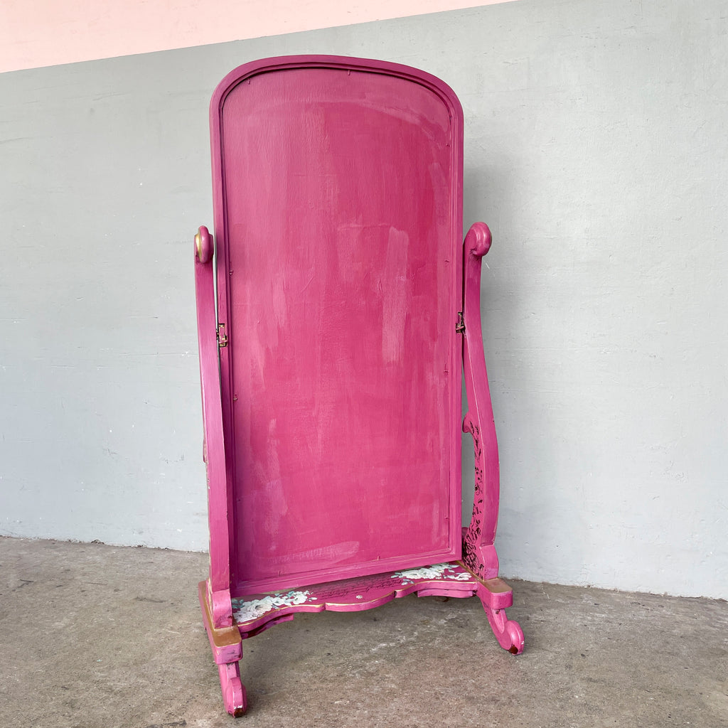 Hand-Painted Pink Standing Mirror
