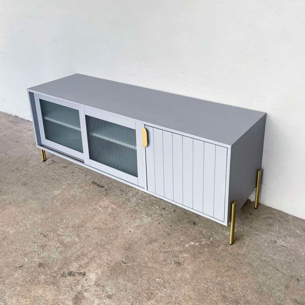 Grey Ribbed Glass TV Console