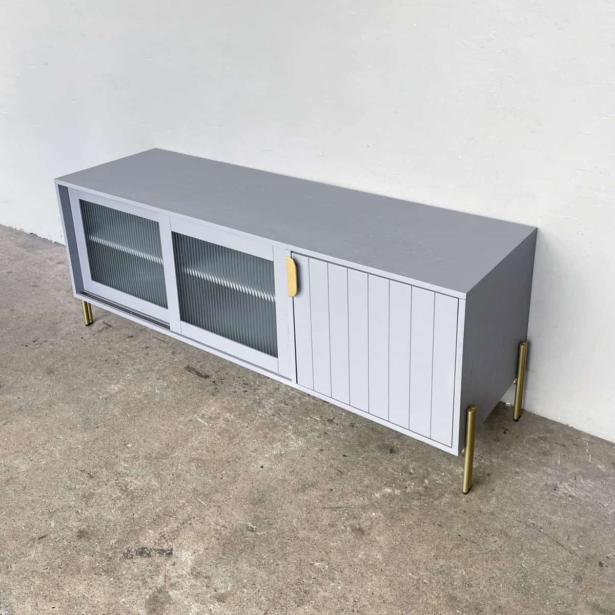 Grey Ribbed Glass TV Console