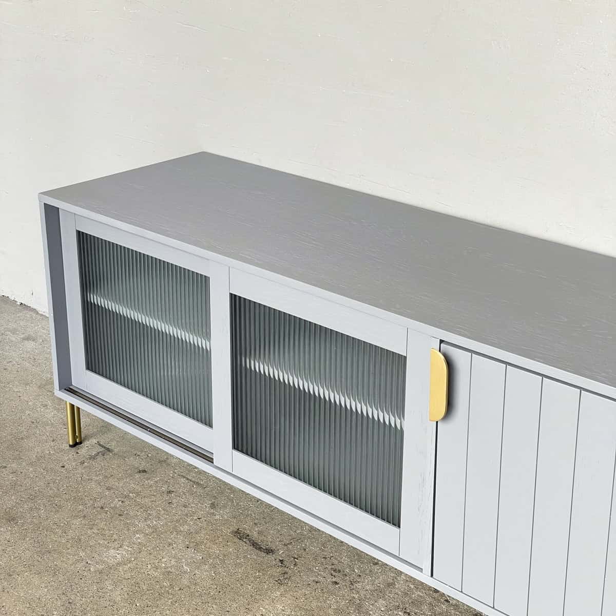 Grey Ribbed Glass TV Console