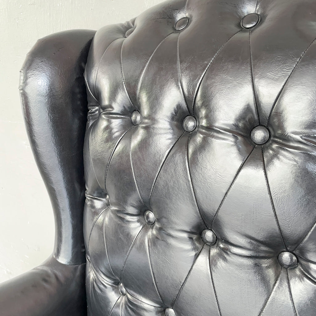 Black PU Tufted Wing Chair