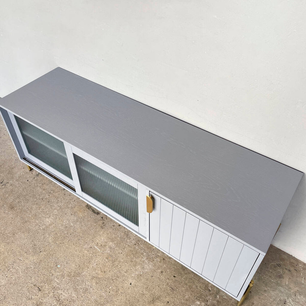 Grey Ribbed Glass TV Console