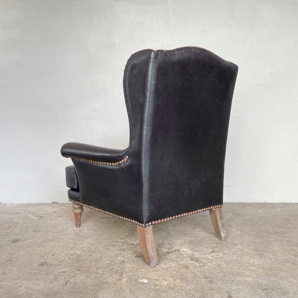 Black PU Tufted Wing Chair