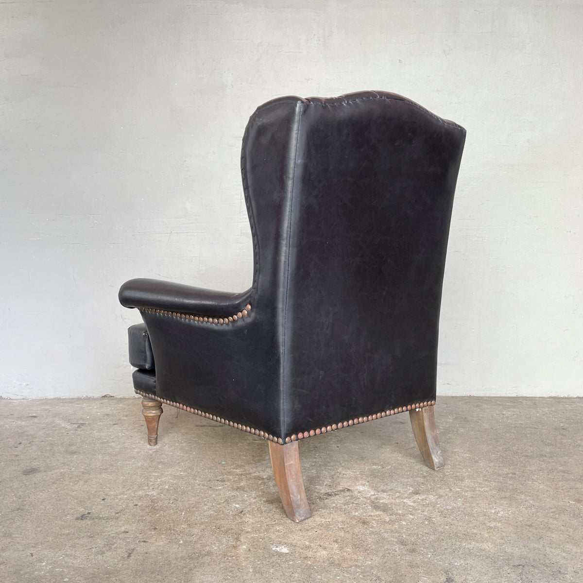 Black PU Tufted Wing Chair