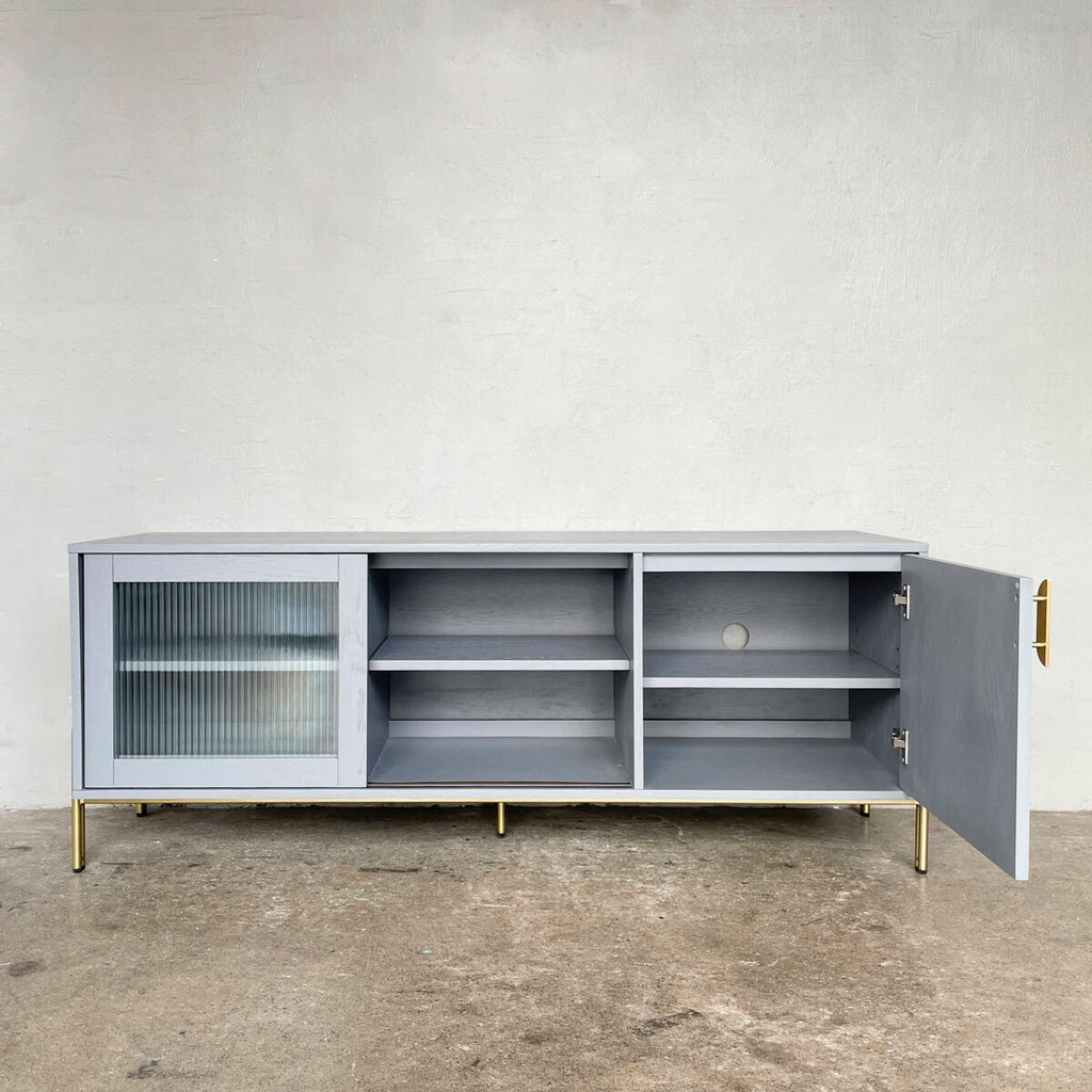 Grey Ribbed Glass TV Console