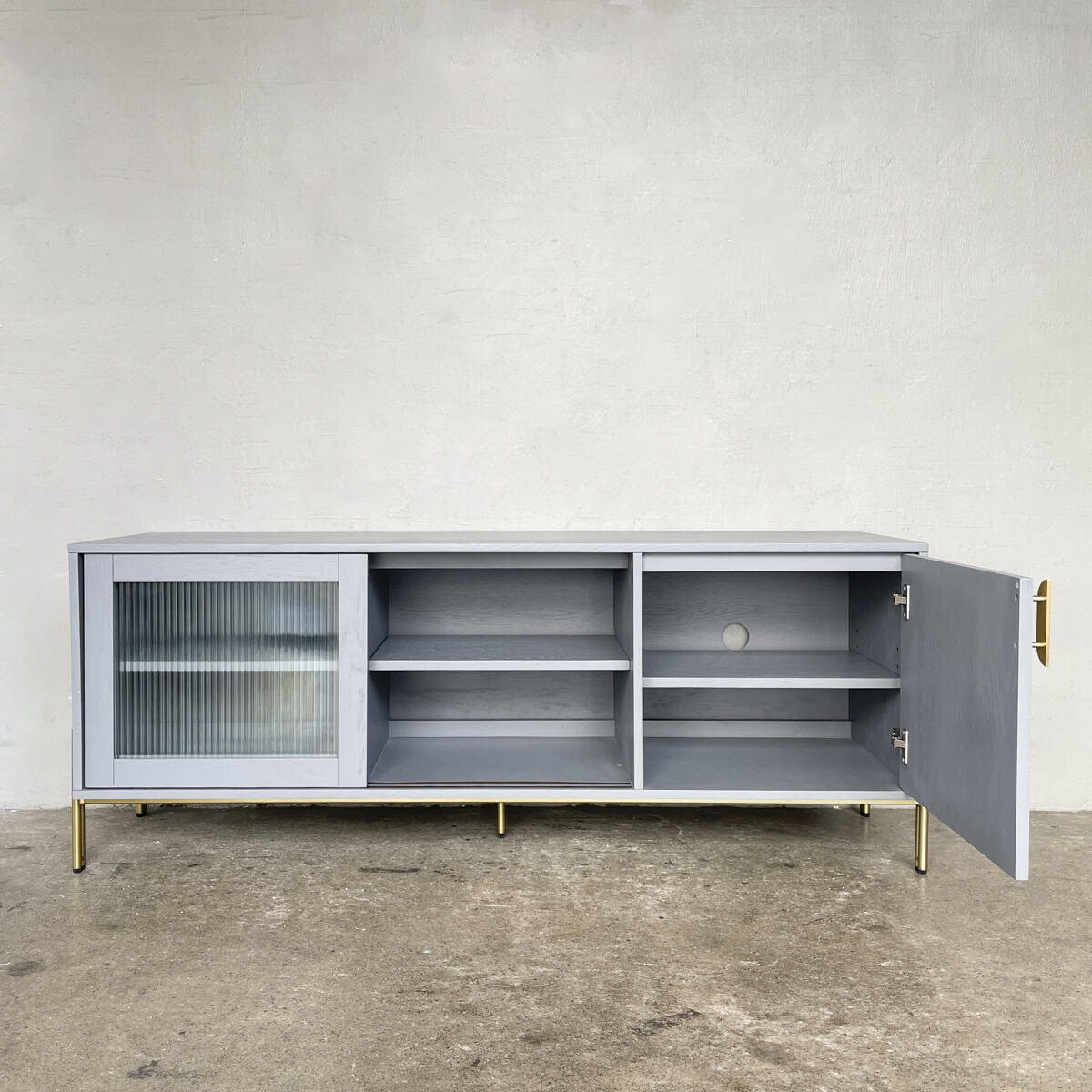 Grey Ribbed Glass TV Console