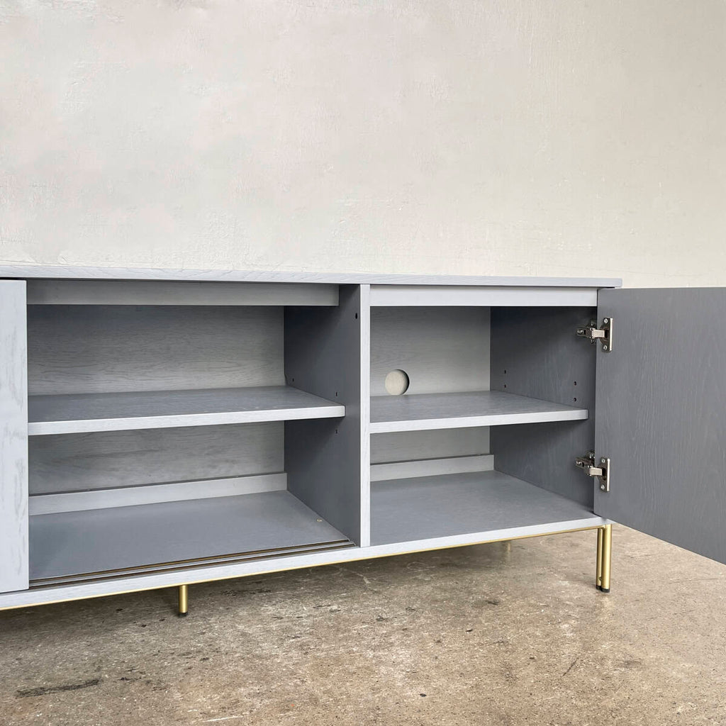 Grey Ribbed Glass TV Console