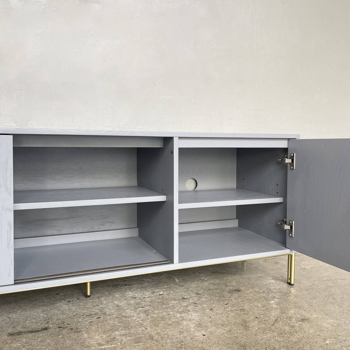 Grey Ribbed Glass TV Console