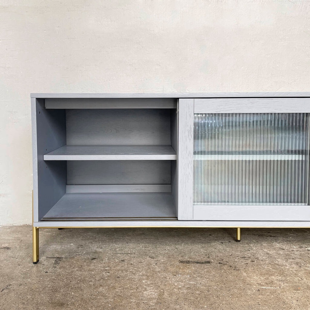 Grey Ribbed Glass TV Console