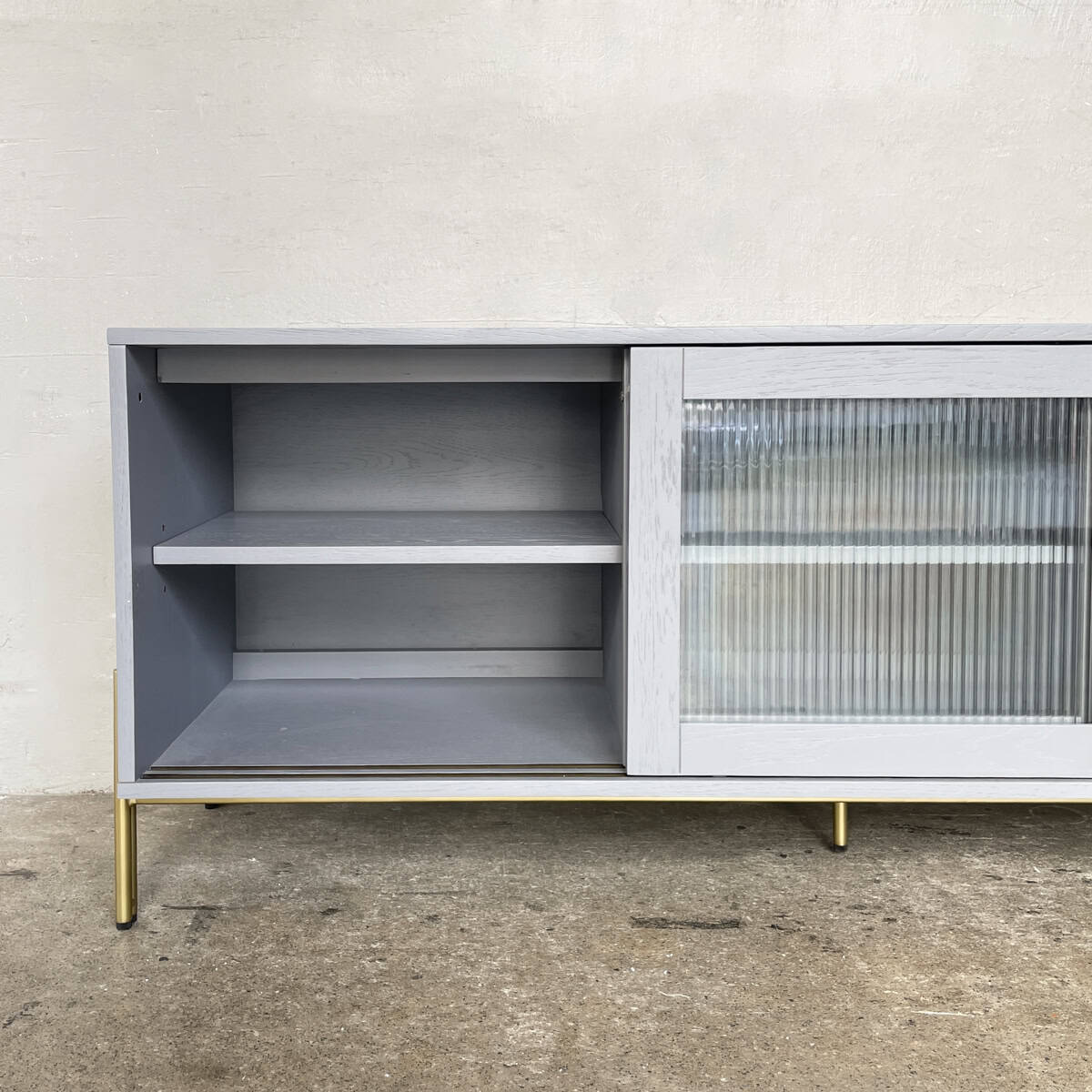 Grey Ribbed Glass TV Console