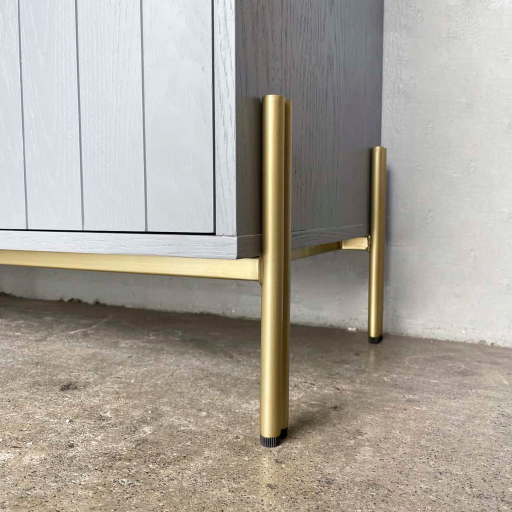 Grey Ribbed Glass TV Console