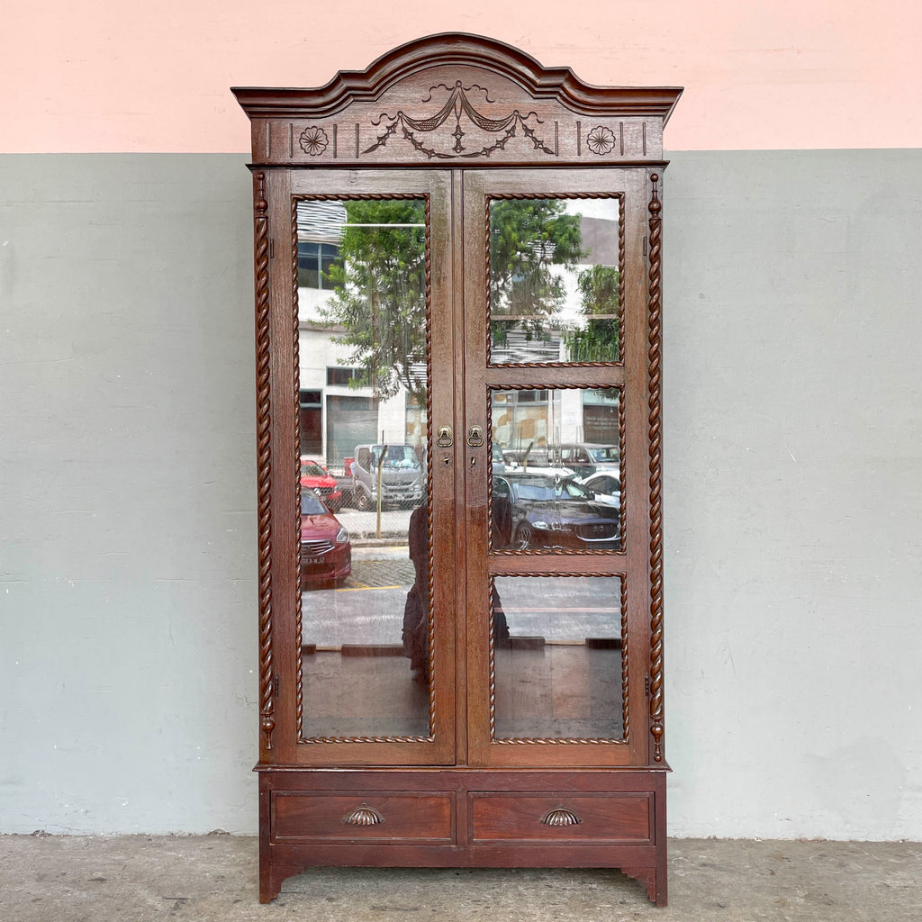 Vintage Colonial Glass Panel Wardrobe