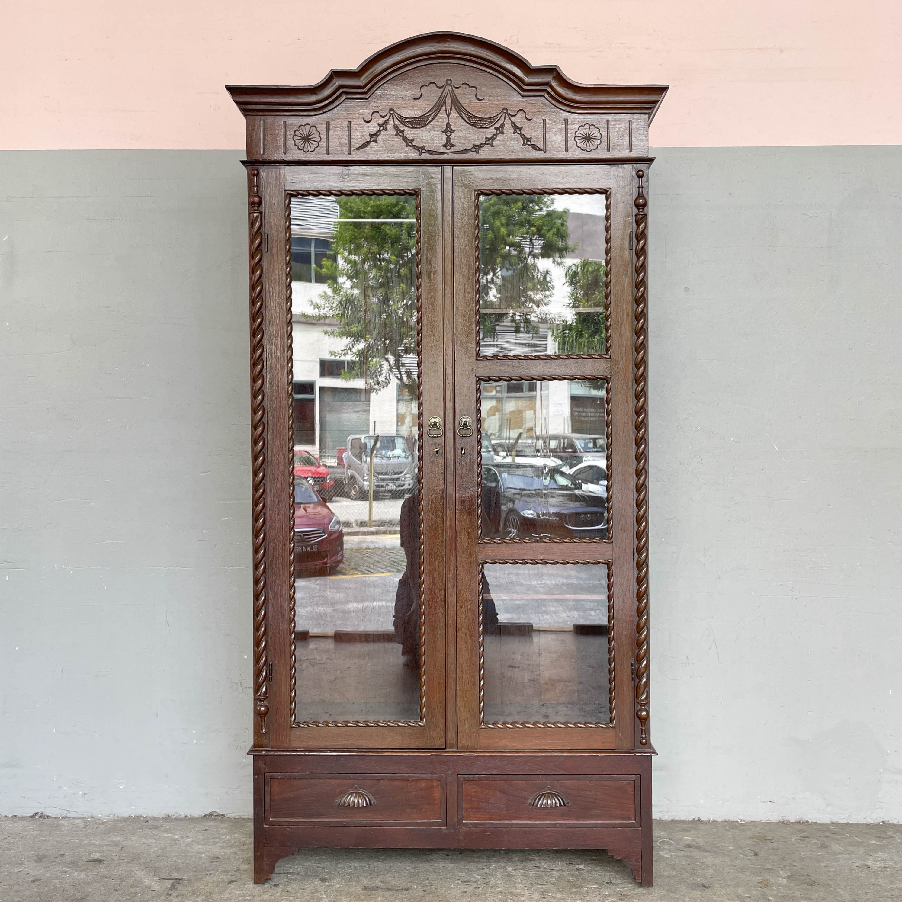 Vintage Colonial Glass Panel Wardrobe
