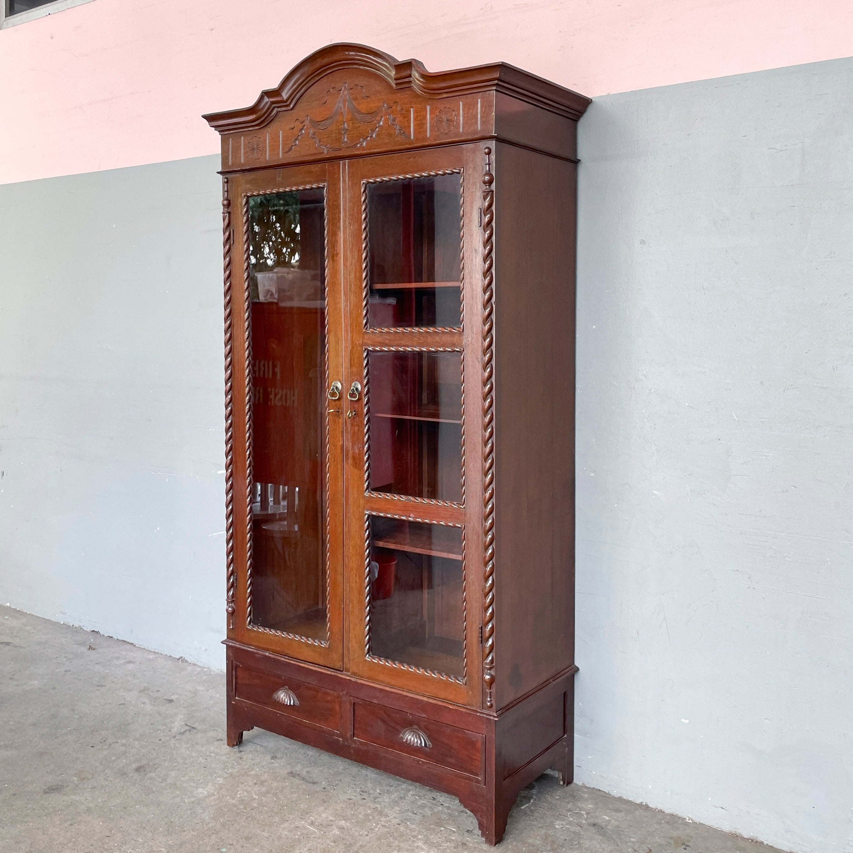 Vintage Colonial Glass Panel Wardrobe