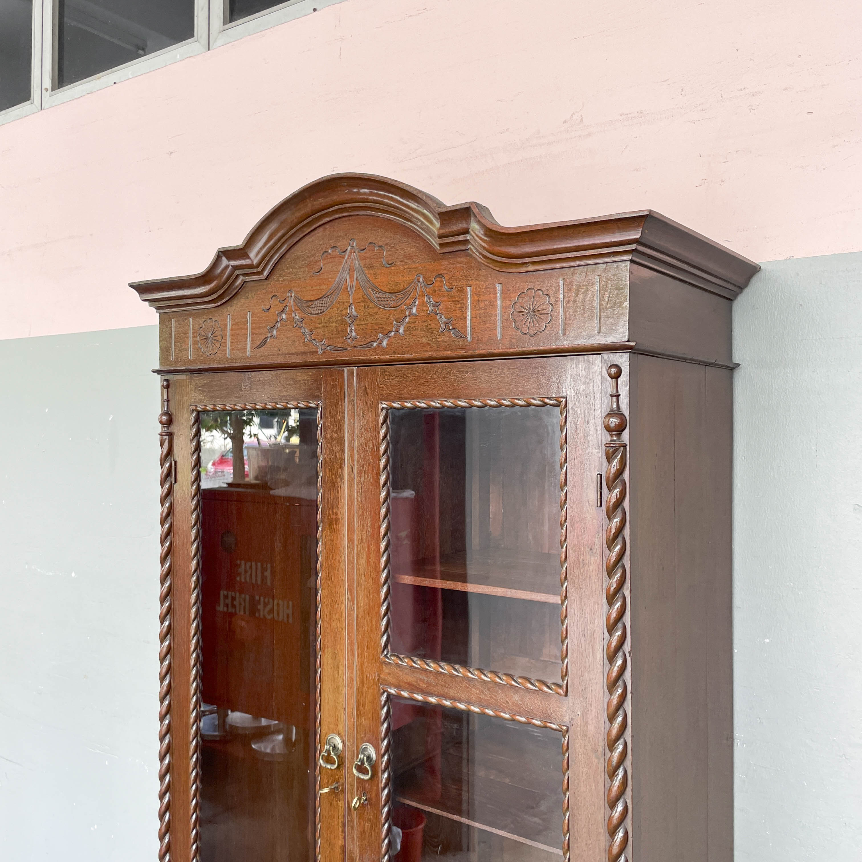 Vintage Colonial Glass Panel Wardrobe